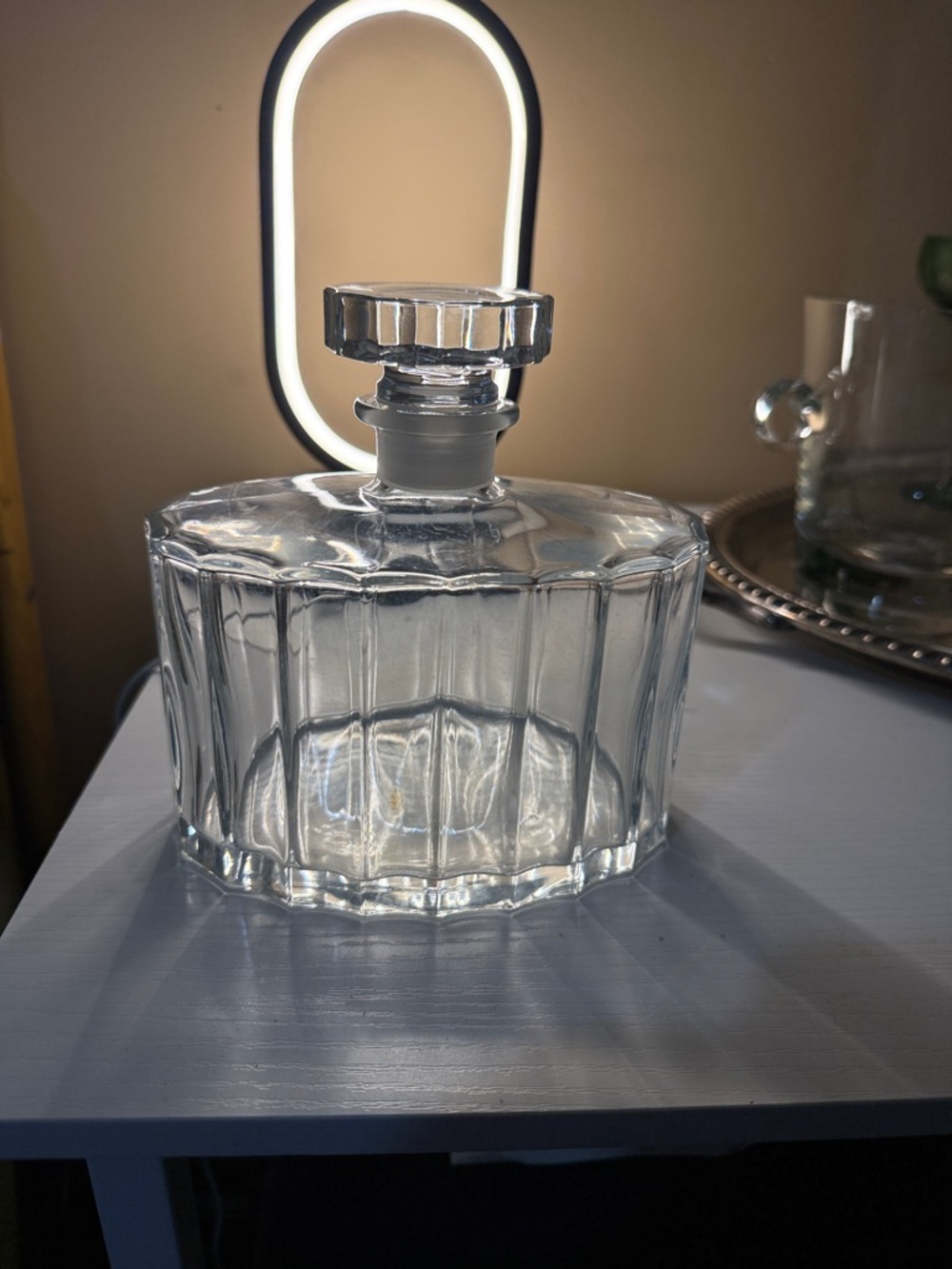 Vintage Clear Glass Decanter with Stopper - Elegant Ribbed Design - 6.25" Tall